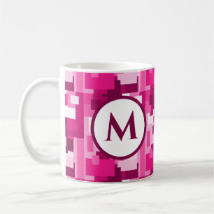 Cute Trendy Hot Pink Digital Camo Pattern Monogram Koffiemok