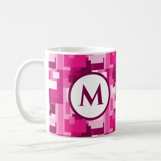 Cute Trendy Hot Pink Digital Camo Pattern Monogram Koffiemok (Links)