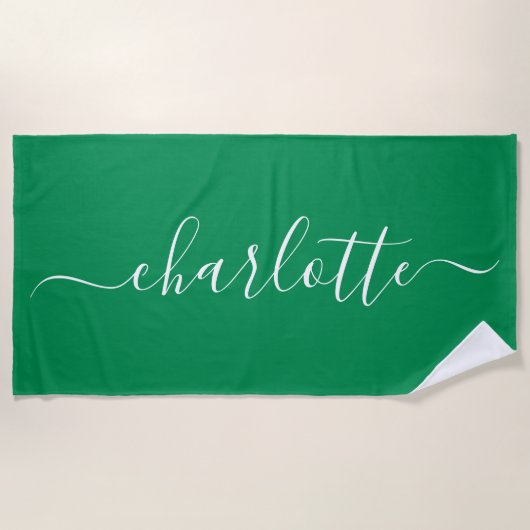 Cute Trendy Kelly Green Script Name Persoonlijk Strandlaken (Voorkant)