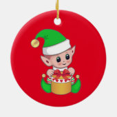 Cute trendy kerstelf op rood keramisch ornament (Achterkant)