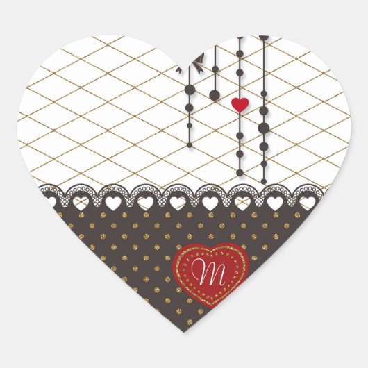 Cute trendy lace faux gold glitter strokes patroon hart sticker (Voorkant)