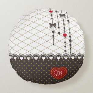 Cute trendy lace faux gold glitter strokes patroon rond kussen