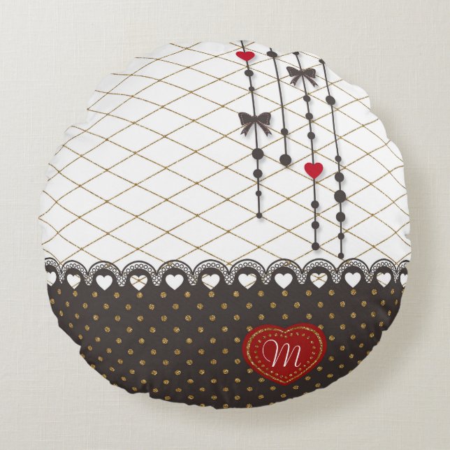 Cute trendy lace faux gold glitter strokes patroon rond kussen (Voorkant)