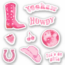 Cute Trendy Meisjesachtig Roze Cowgirl Jaren 70 Es Sticker