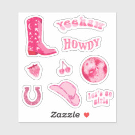 Cute Trendy Meisjesachtig Roze Cowgirl Jaren 70 Es Sticker