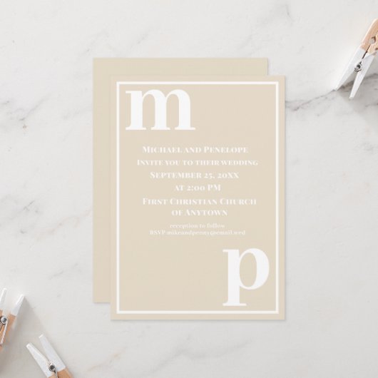 Cute Trendy Monogram Champagne Beige Wedding Kaart (Voorkant / Achterkant in situ)