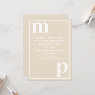 Cute Trendy Monogram Champagne Beige Wedding Kaart