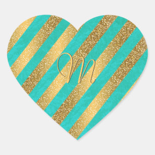 Cute trendy monogram strepen faux gold glitter hart sticker