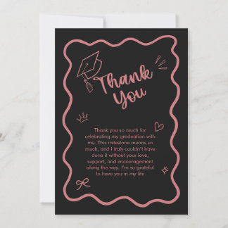 Cute Trendy Pink Wavy Border Graduation Bedankkaart