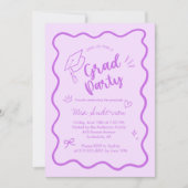 Cute Trendy Pink Wavy Border Graduation Invitation Aankondiging (Voorkant)