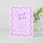 Cute Trendy Pink Wavy Border Graduation Invitation Aankondiging (Staand voorkant)