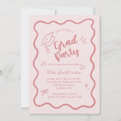Cute Trendy Pink Wavy Border Graduation Invitation Aankondiging (Voorkant)