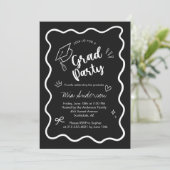 Cute Trendy Pink Wavy Border Graduation Invitation Aankondiging (Staand voorkant)