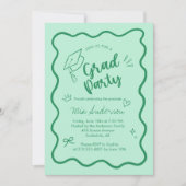 Cute Trendy Pink Wavy Border Graduation Invitation Aankondiging (Voorkant)