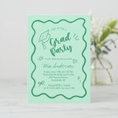 Cute Trendy Pink Wavy Border Graduation Invitation Aankondiging (Staand voorkant)