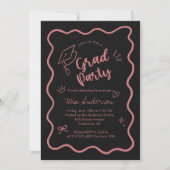 Cute Trendy Pink Wavy Border Graduation Invitation Aankondiging (Voorkant)