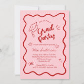 Cute Trendy Pink Wavy Border Graduation Invitation Aankondiging (Voorkant)