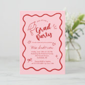 Cute Trendy Pink Wavy Border Graduation Invitation Aankondiging (Staand voorkant)