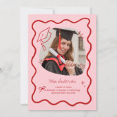 Cute Trendy Pink Wavy Border Graduation Invitation Aankondiging (Achterkant)