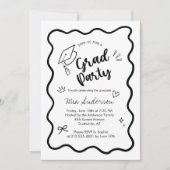 Cute Trendy Pink Wavy Border Graduation Invitation Aankondiging (Voorkant)