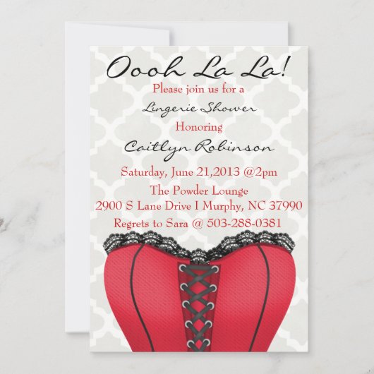 Cute Trendy Red & Black Corset Lingerie Invitation Kaart (Voorkant)