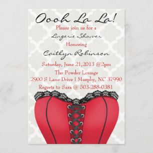 Cute Trendy Red & Black Corset Lingerie Invitation Kaart