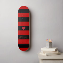 Cute Trendy Red Black Stripes Heart Persoonlijk Persoonlijk Skateboard
