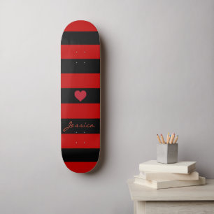 Cute Trendy Red Black Stripes Heart Persoonlijk Persoonlijk Skateboard