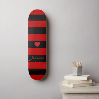 Cute Trendy Red Black Stripes Heart Persoonlijk Persoonlijk Skateboard