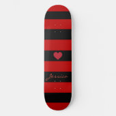 Cute Trendy Red Black Stripes Heart Persoonlijk Skateboard (Voorkant)