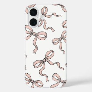 Cute Trendy Roze Lint Strikken Omlijnd in Zwart iPhone 16 Hoesje