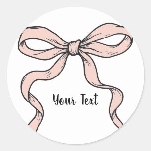 Cute Trendy Roze Lint Strikken Omlijnd in Zwart  Ronde Sticker