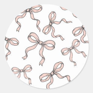 Cute Trendy Roze Lint Strikken Omlijnd in Zwart Ronde Sticker