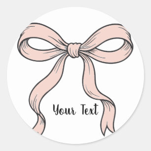 Cute Trendy Roze Lint Strikken Omlijnd in Zwart  Ronde Sticker
