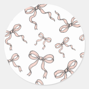 Cute Trendy Roze Lint Strikken Omlijnd in Zwart Ronde Sticker