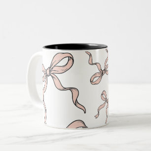 Cute Trendy Roze Lint Strikken Omlijnd in Zwart Tweekleurige Koffiemok