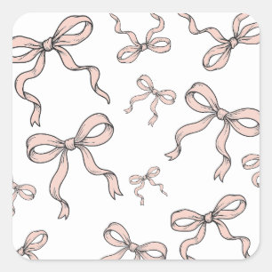 Cute Trendy Roze Lint Strikken Omlijnd in Zwart  Vierkante Sticker