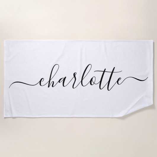 Cute Trendy Script Naam Persoonlijke White Strandlaken (Voorkant)