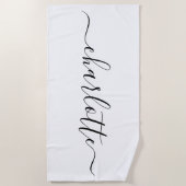 Cute Trendy Script Naam Persoonlijke White Strandlaken (Voorkant)