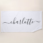 Cute Trendy Script Naam Persoonlijke Witte Strandlaken<br><div class="desc">Cute Trendy Script Naam Persoonlijke Strand Handdoek in Wit</div>