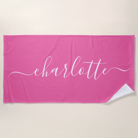 Cute trendy scriptnaam gepersonaliseerd heet roze strandlaken (Voorkant)