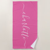 Cute trendy scriptnaam gepersonaliseerd heet roze strandlaken (Voorkant)