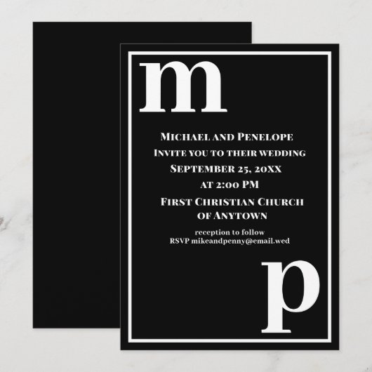 Cute Trendy Stylish Monogram Black Wedding Kaart (Voorkant / Achterkant)