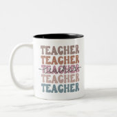 Cute Trendy Teacher Pastel gestapeld Tweekleurige Koffiemok (Links)
