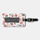Cute Trendy Waterverf Sushi Sake en Chopsticks Bagagelabel (Voorkant horizontaal)