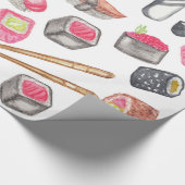 Cute Trendy Waterverf Sushi Sake en Chopsticks Cadeaupapier (Hoek)