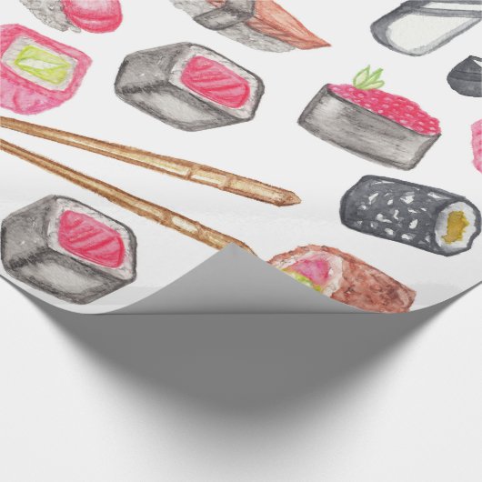 Cute Trendy Waterverf Sushi Sake en Chopsticks Cadeaupapier (Hoek)