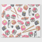 Cute Trendy Waterverf Sushi Sake en Chopsticks Cadeaupapier (Vlak)