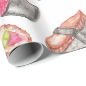 Cute Trendy Waterverf Sushi Sake en Chopsticks Cadeaupapier (Rol Hoek)