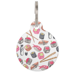 Cute Trendy Waterverf Sushi Sake en Chopsticks Huisdierpenning